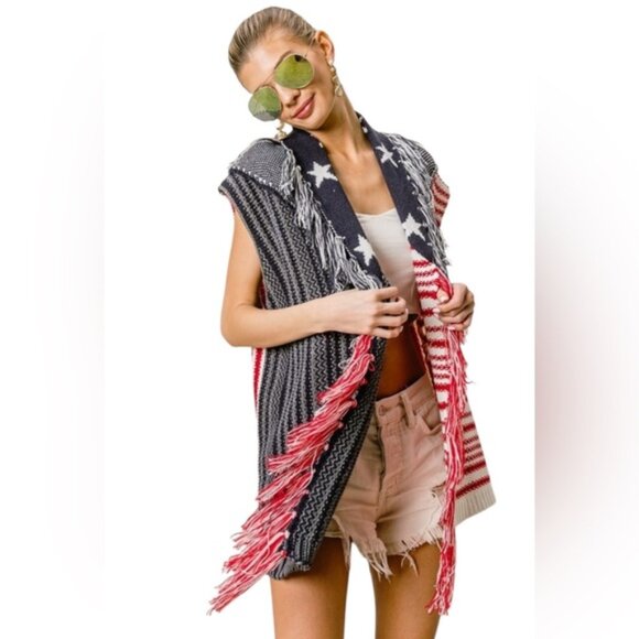 American Flag Fringe Edge knit Vests - Picture 2 of 6
